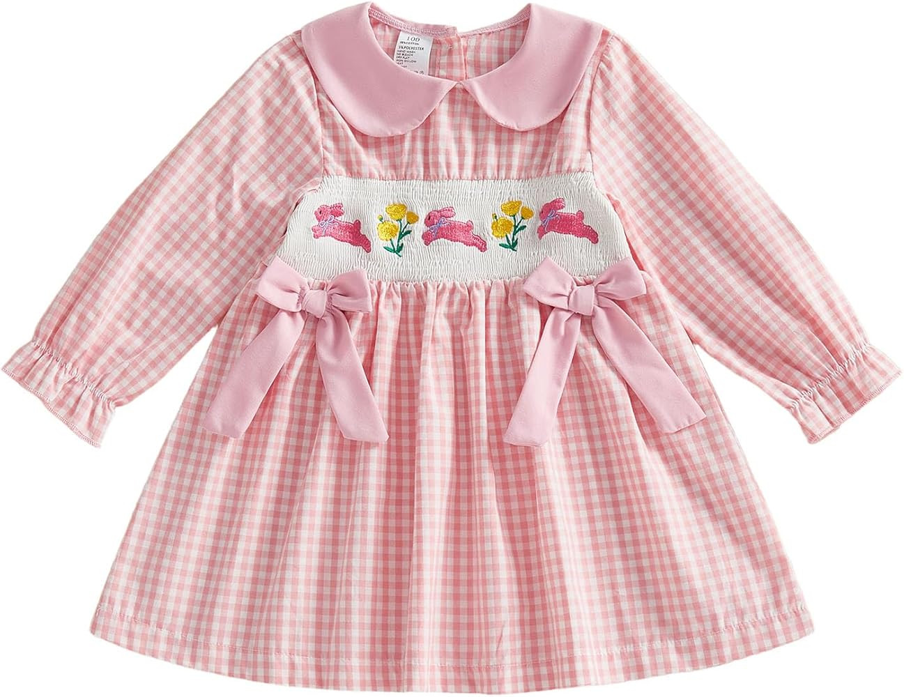 Adobabirl Toddler Baby Girl Easter Outfit Bunny Embroidery Smocked Dress Doll Collar Long Sleeve ... | Amazon (US)