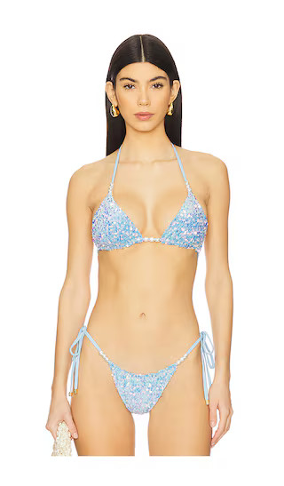 Capri Triangle Bikini Top in Blue Shell Sequins | Revolve Clothing (Global)
