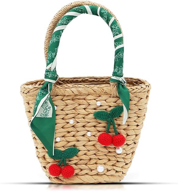 Crossbody Bags for Women, Straw Beach Bag, Cute Cherry Small Tote Bag, Bohemian Handmade Woven Ba... | Amazon (US)