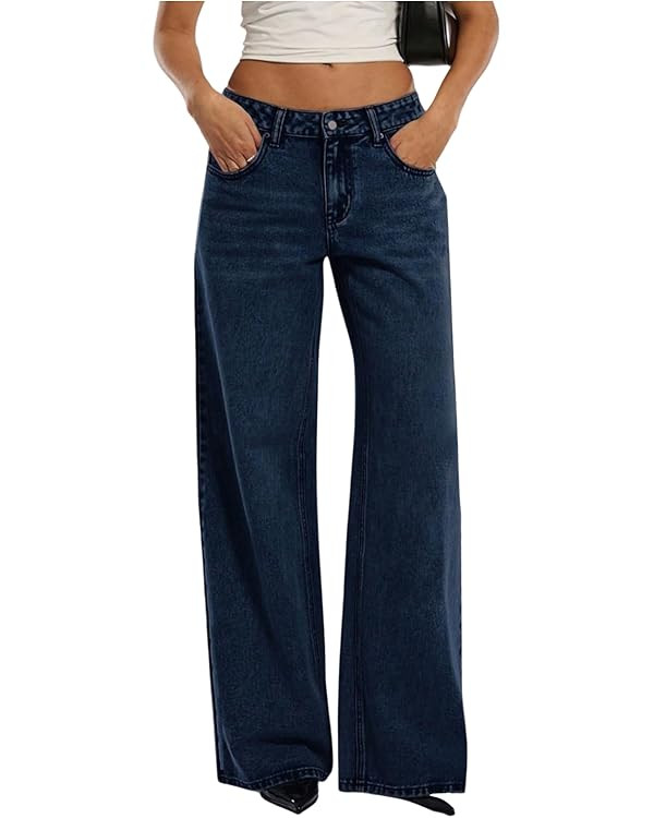 WDIRARA Women's Low Rise Baggy Jeans Y2k Loose Wide Leg Denim Pants | Amazon (US)