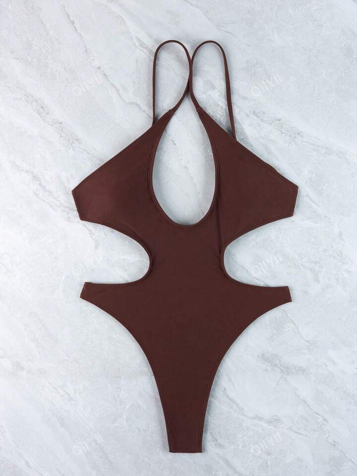 Ladies' Solid Color Spaghetti Straps Backless One-Piece Swimsuit Bathing Suit For Summer Beach | ... | SHEIN