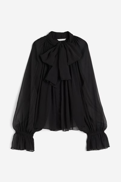 Tie-neck chiffon blouse - Black - Ladies | H&M GB | H&M (UK, MY, IN, SG, PH, TW, HK)