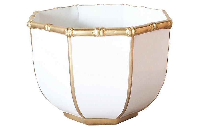 Bamboo-Style Decorative Bowl, White | One Kings Lane