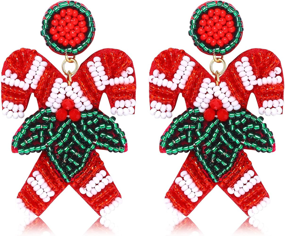 Christmas Earrings for Women Christmas Bead Dangle Earrings Bohemia Handmade Colorful Seed Beaded... | Amazon (US)