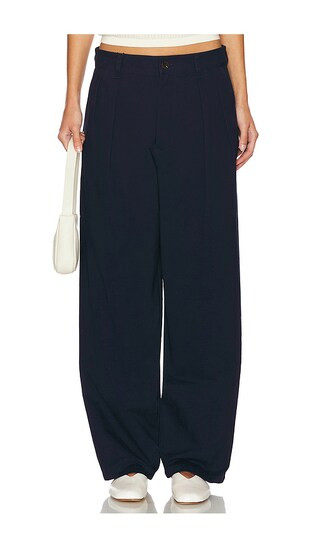 WAO Wide Leg Pleated Trouser in Navy - Blue. Size 26 | Revolve Clothing (Global)