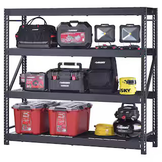 4-Shelf Metal Industrial Duty Freestanding Garage Storage Shelving Unit in Black (77 in. W x 72 ... | The Home Depot