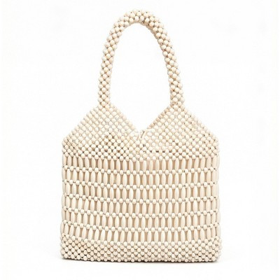 Alilang Beaded Tote Bag Structured Wooden Bead Handbag Open Weave Large Shoulder Bag Lightweight Carryall Purse - White | Target