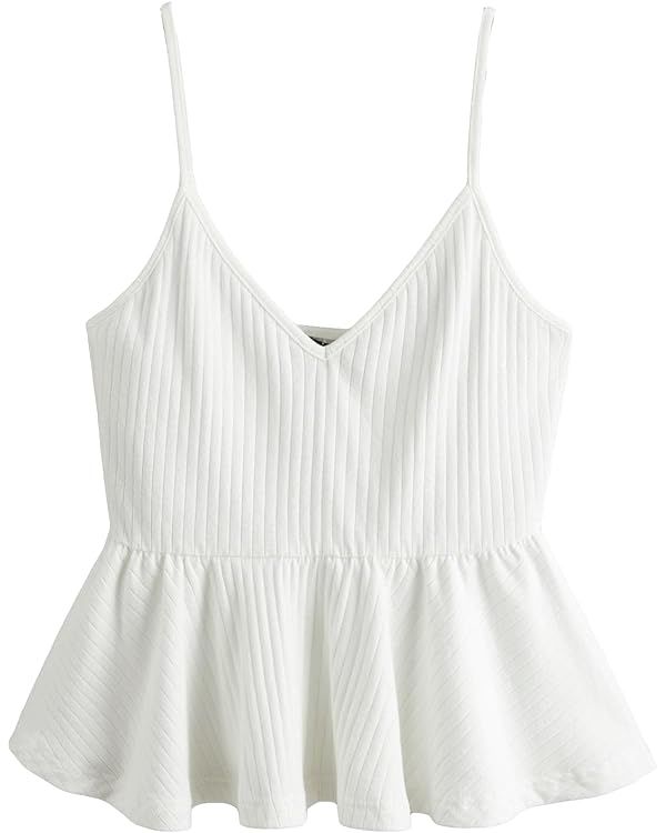SOLY HUX Women's Summer Ruffle Camisole V Neck Rib Knit Cami Top Casual Sleeveless Shirts | Amazon (US)