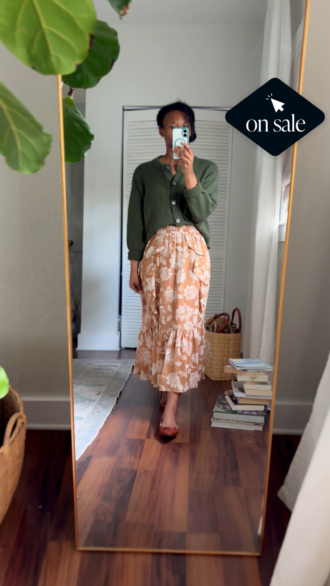 Olive green and caramel tones for fall. Ruffle skirt on sale under $40 

#LTKSeasonal #LTKFindsUnder50 #LTKSaleAlert