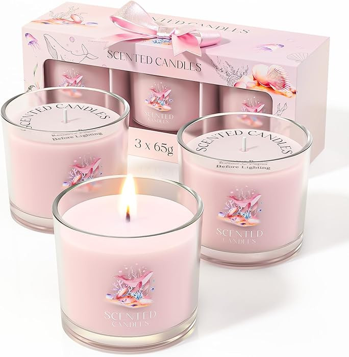 Scented Candles Gifts for Women, Candle Gift Set for Her, 3 Pink Ocean Candles, Birthday Gifts fo... | Amazon (US)
