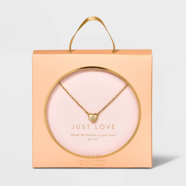 14K Gold Dipped Cubic Zirconia Heart Necklace Pendant Necklace - Gold | Target