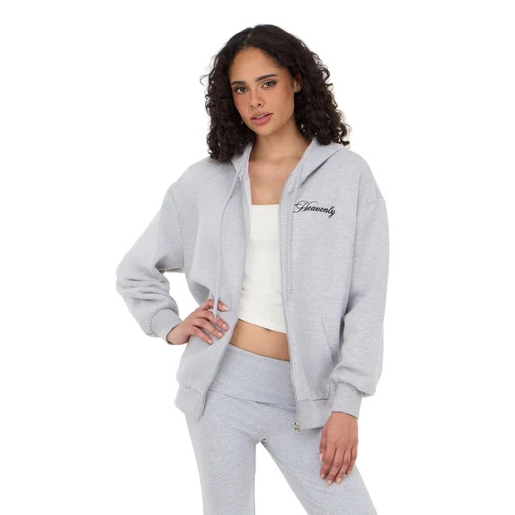 Forever 21 Women's Fleece Zip Up Hoodie with Front and Back Graphic Detail, Relaxed Fit Sweatshir... | Walmart (US)