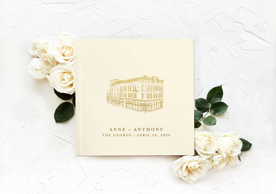 CUSTOM Venue Illustration Wedding Guest Book Wedding Guestbook Landscape Gold Foil Guestbook Pers... | Etsy (US)