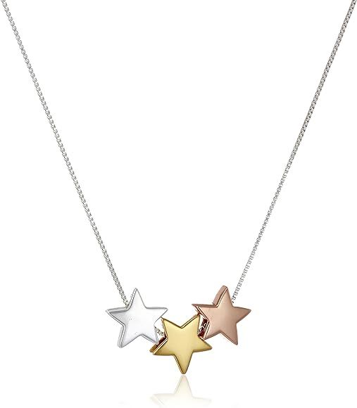 Tri Colored Sterling Silver with Yellow and Rose Gold Flashed Three Star Pendant Necklace, 18" | Amazon (US)