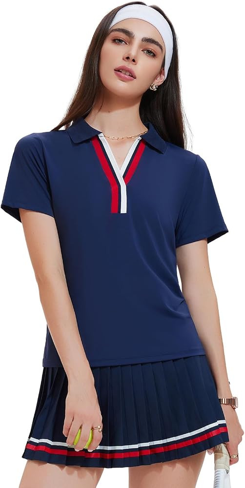 Women 2 Piece Tennis Skirt Set Pleated Golf Outfit, Polo V-Neck Athletic Dress Alternative Skort ... | Amazon (US)