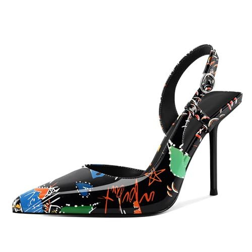 YODEKS Sling Back Heels Women High Heels Closed Pointed Toe Stiletto Heel Pumps D'Orsay Thin Slim Heel Shoes 4 Inch for Graffiti US Size 7.5 | Amazon (US)
