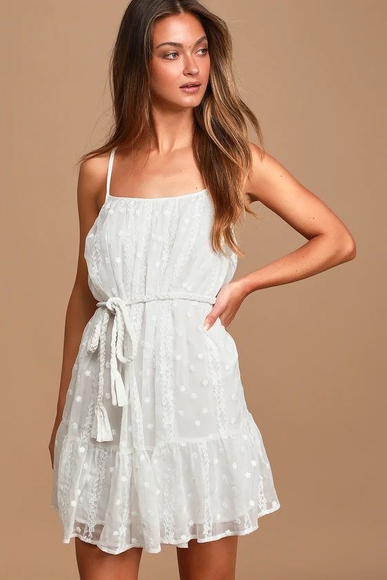 Putting it Sweetly White Embroidered Swing Dress | Lulus (US)