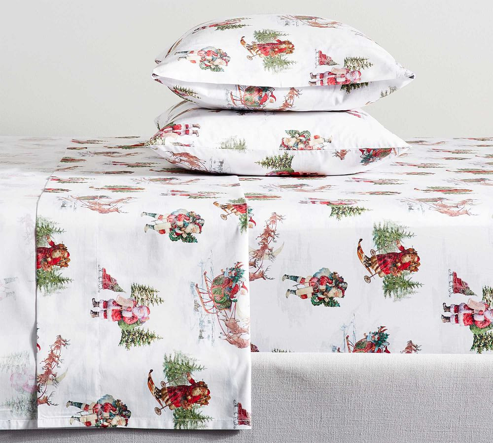 Nostalgic Santa Percale Sheet Set | Pottery Barn (US)