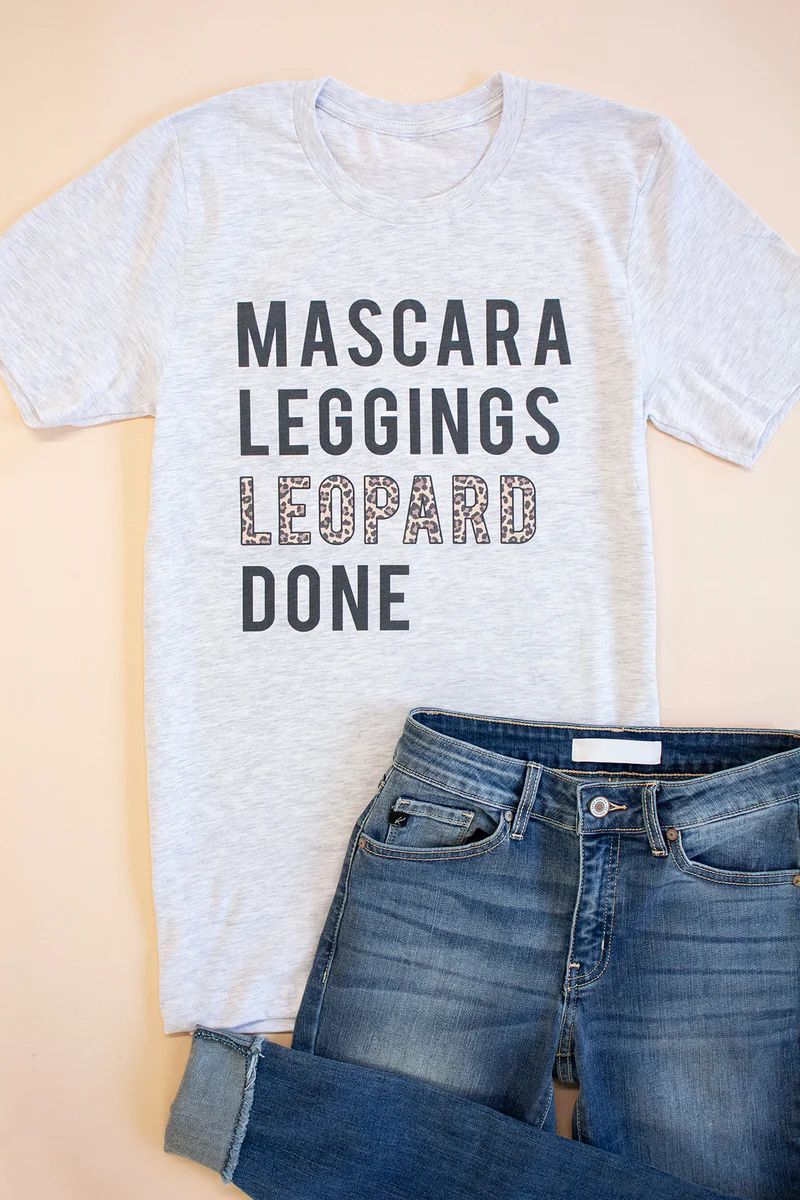 Mascara Leggings Leopard Done Design Graphic Ash Tee | Pink Lily