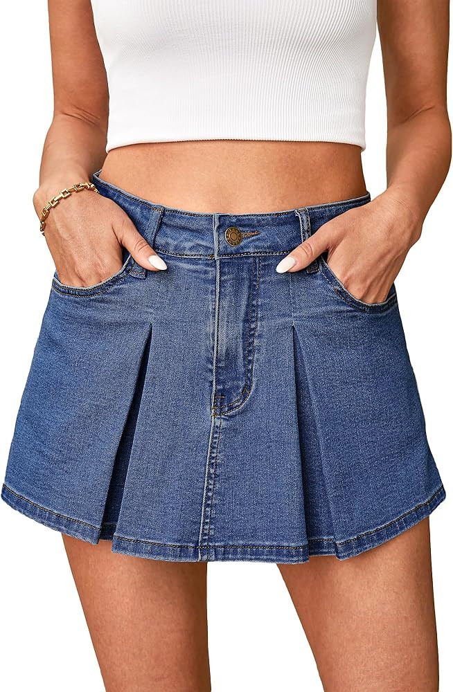 luvamia Skorts for Woman High Waisted Denim Shorts Trendy Jean Skort Skirt Country Concert Outfit... | Amazon (US)