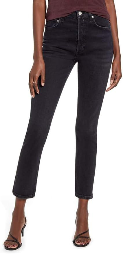 AGOLDE Riley High Rise Straight Jeans - Women's Designer Denim - in Black Pepper Wash - Made in T... | Amazon (US)