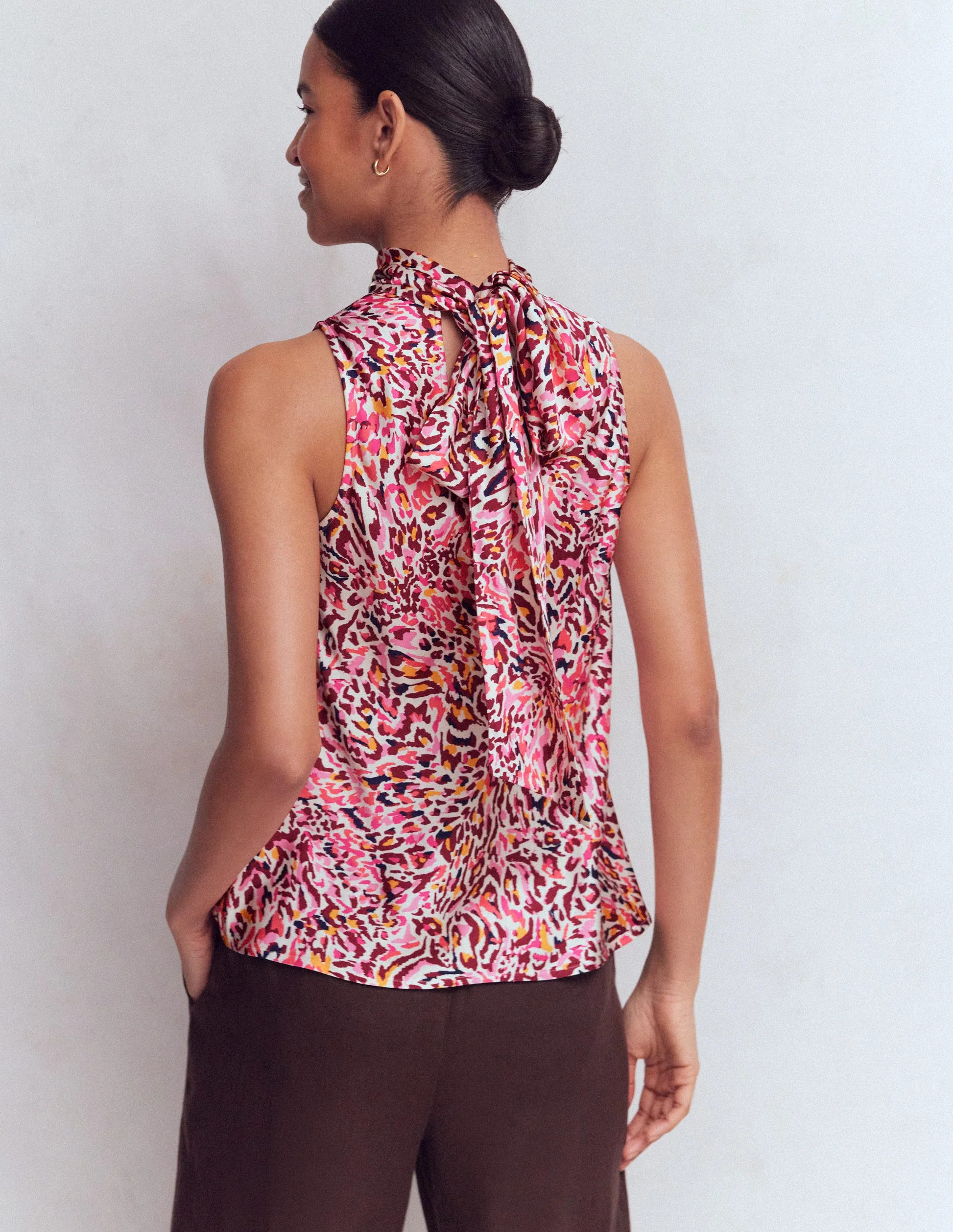 Satin Halterneck Top-Multi, Leopard Flow | Boden (US)