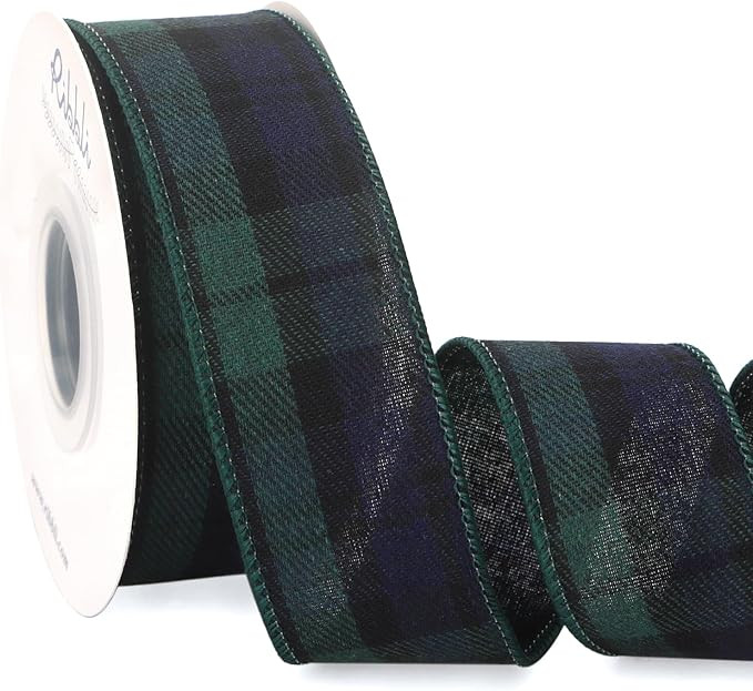 Ribbli Christmas Plaid Wired Ribbon, Green Blue Plaid Ribbon 1-1/2 Inch x Continuous 10 Yard, Chr... | Amazon (US)