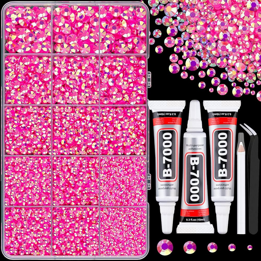 Amazon.com: 16000Pcs Resin Jelly Rhinestones for Crafting, Hot Pink AB Flatback Gems, Bedazzling ... | Amazon (US)