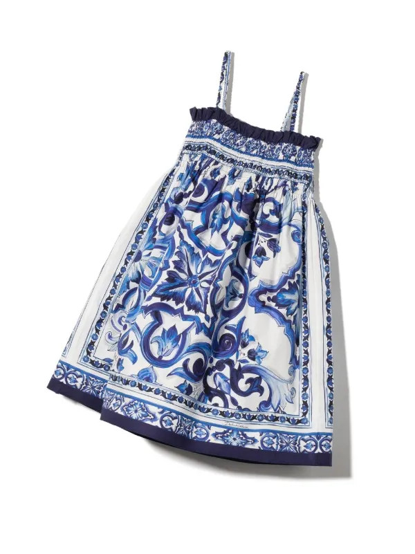 Dolce & Gabbana Kids Majolica-print Poplin Dress | White | FARFETCH | Farfetch Global