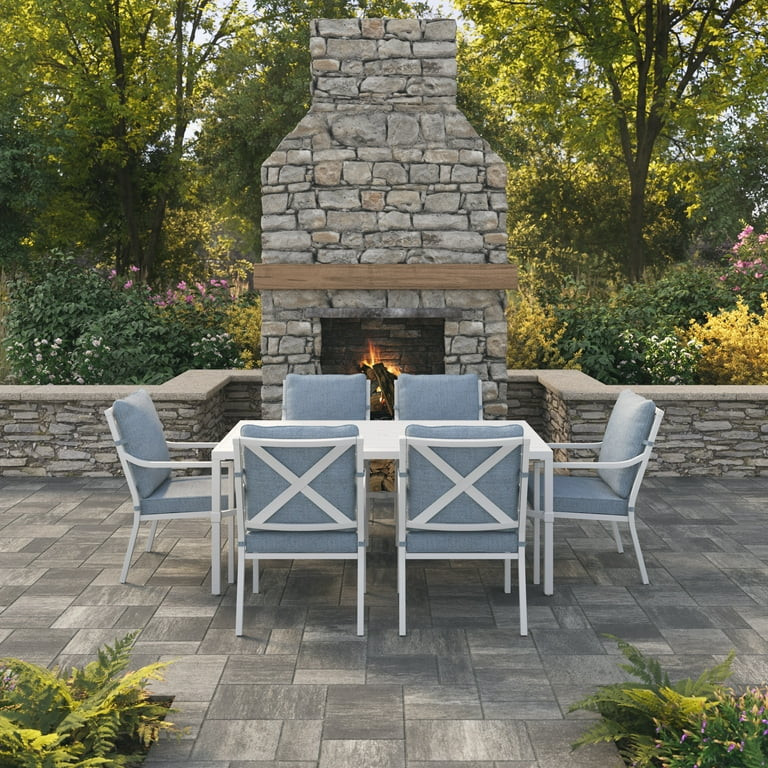 My Texas House Cambria 67 Inch Steel Outdoor Dining Table with Decorative White Legs | Walmart (US)