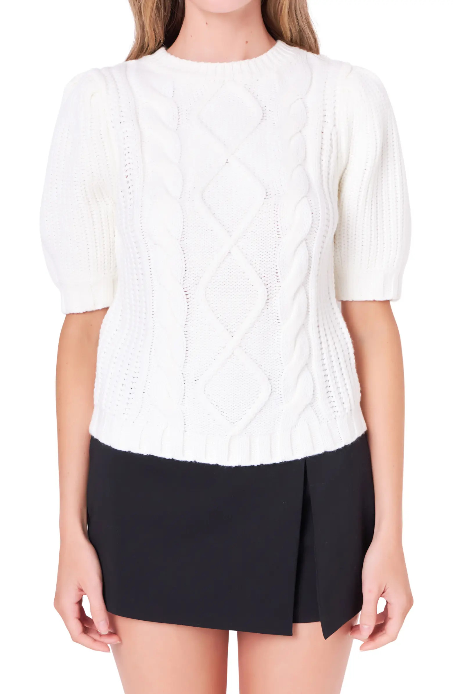 English Factory Cable Stitch Puff Sleeve Sweater | Nordstrom | Nordstrom