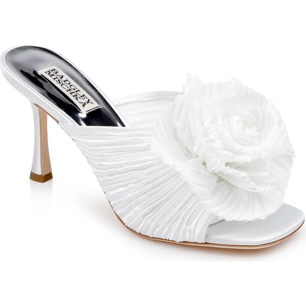 Badgley Mischka Collection Blythe Slide Sandal in White Satin at Nordstrom, Size 9 | Nordstrom