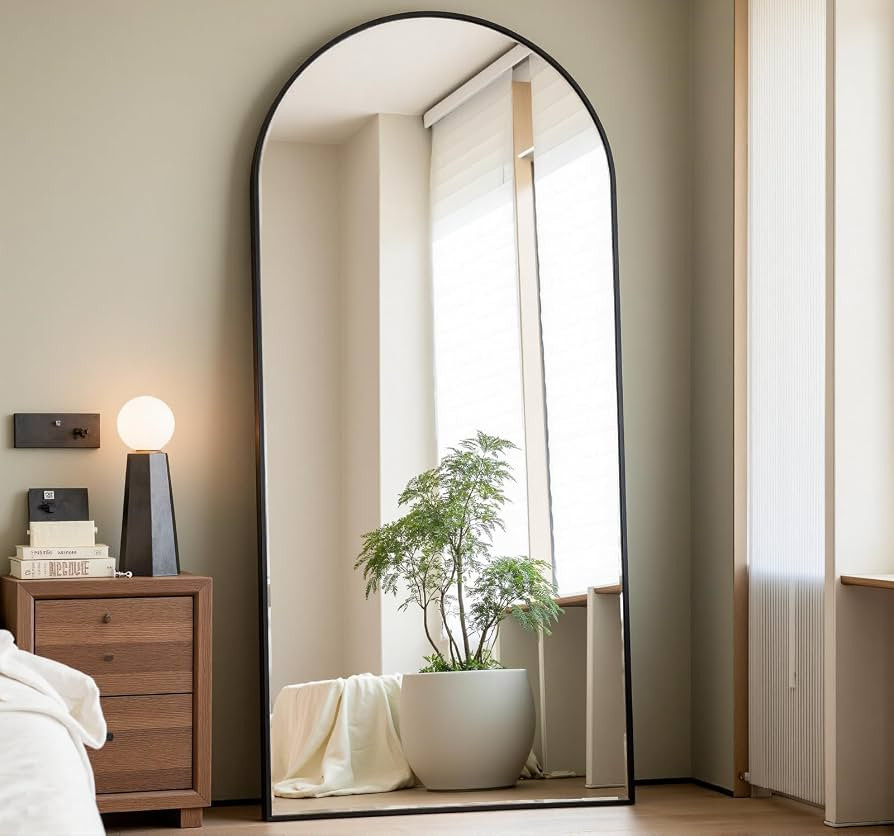 Prywot Arched Full Length Mirror, 70"x26" Free Standing Floor Mirror, Black     Modern Aluminum A... | Amazon (US)