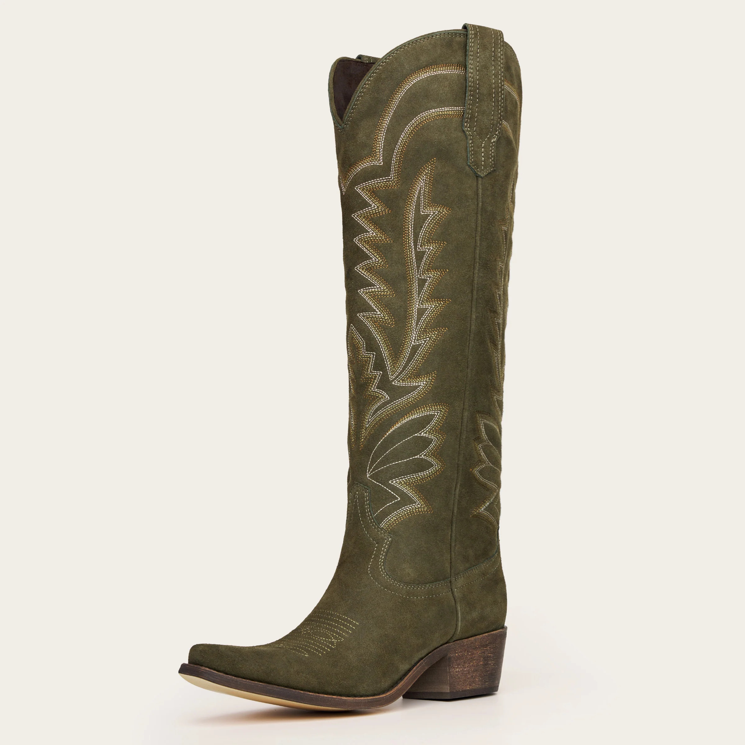 REDTOP Olive Suede Embroidered Cowgirl Boots with Classic Western Flair - The Laurey | REDTOP
