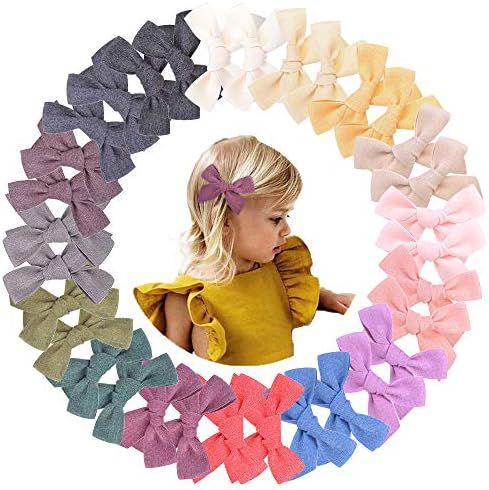 32pcs 3.5in Baby Girls Hair Bows Clips Linen Hair Barrettes Hair Accessories for Kids Toddlers Sc... | Amazon (US)