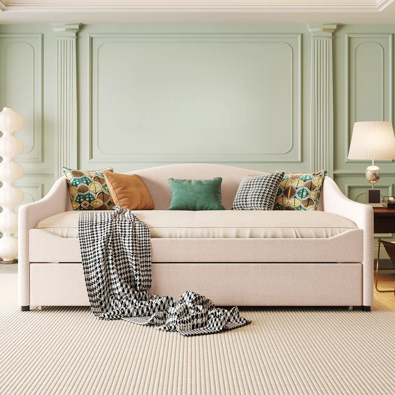 Uhrichsville Teddy Fleece Full Size Upholstered Daybed with Light and Trundle | Wayfair North America