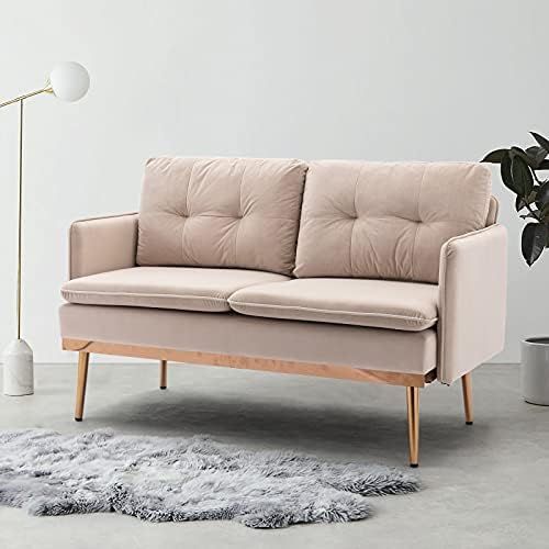Atrusu Velvet Accent Sofa, Modern Tufted Lounge Loveseat Couch with 2-Seat and 4 Gold Metal Legs for | Amazon (US)