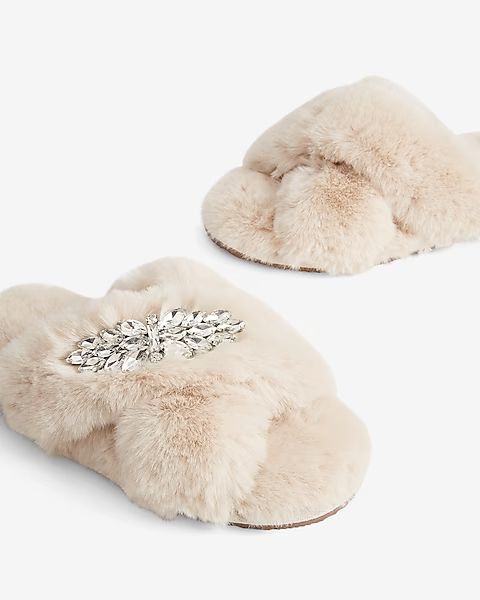 Faux Fur Removable Brooch Slippers | Express