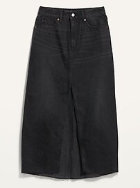 High-Waisted Black-Wash Split-Front Maxi Non-Stretch Jean Skirt for Women | Old Navy (US)