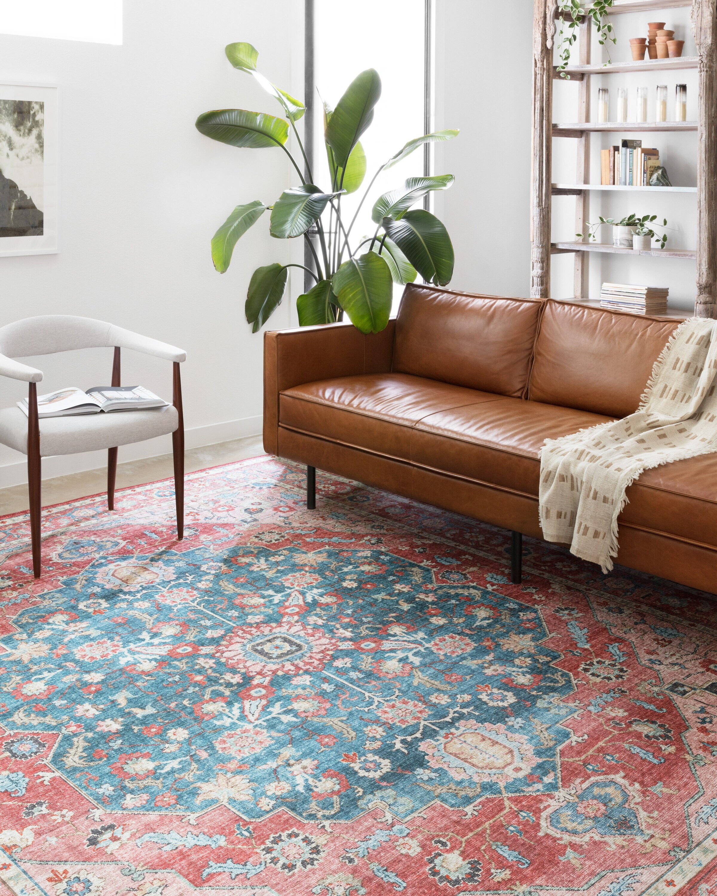 Loloi II 8 x 10 (ft) Loomed Polyester Brick / Ocean Rectangular Indoor Distressed/Overdyed Oriental Spot Clean Only Area rug in Red | Lowe's
