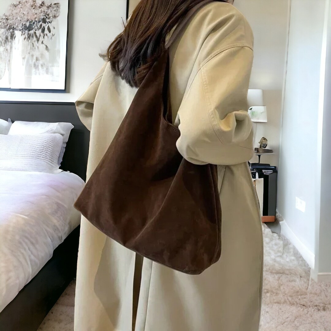 Suede Shoulder Bag Crossbody Bag With Handles Suede Tote Bag Vintage Style Handbag Womens Travel ... | Etsy (US)