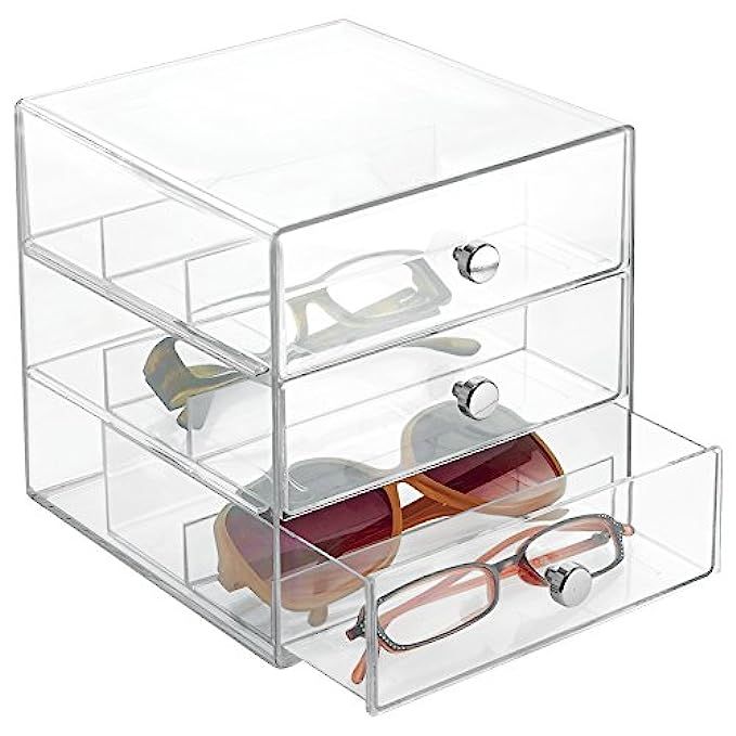 mDesign Stackable Organizer Holder Eyeglasses, Sunglasses, Reading Glasses - 3 Drawers, Clear | Amazon (US)