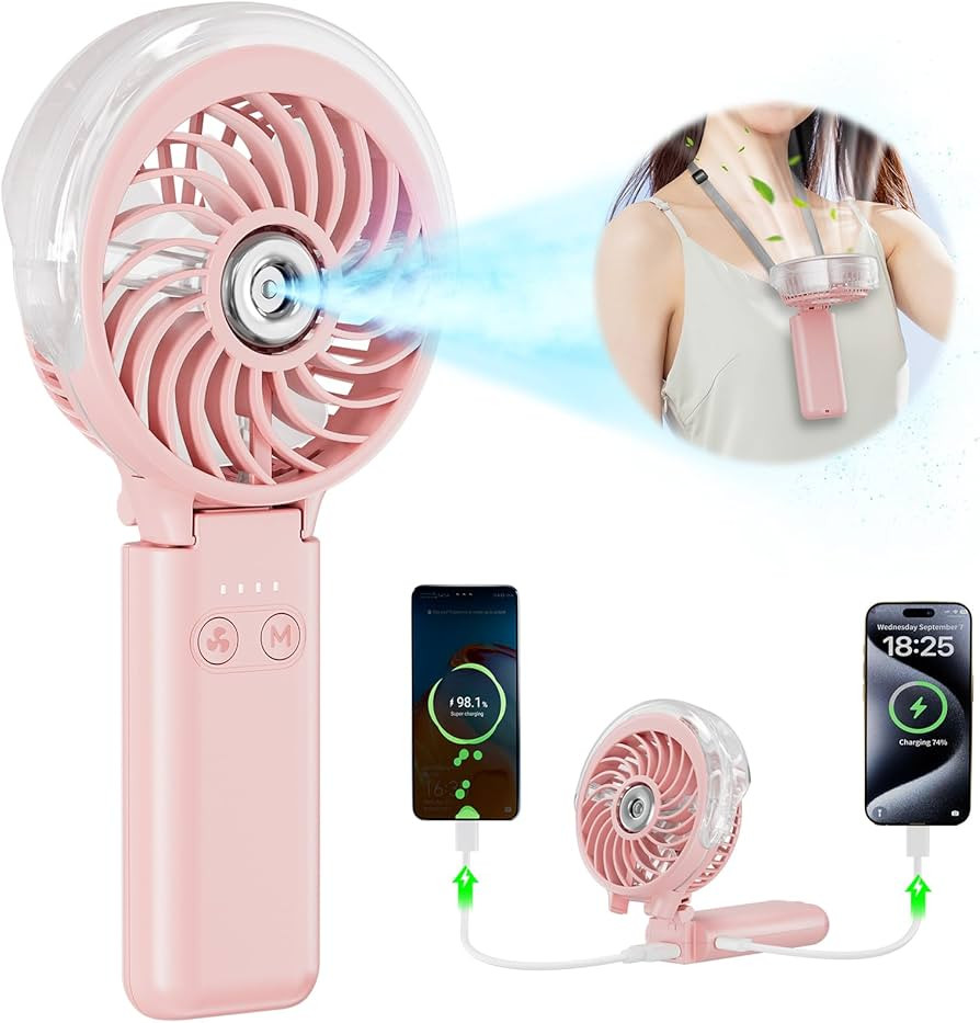 HandFan 5200mAh Upgraded Handheld Misting Fan, Personal Mister Fan, Spray Water Mist Fans USB Rec... | Amazon (US)