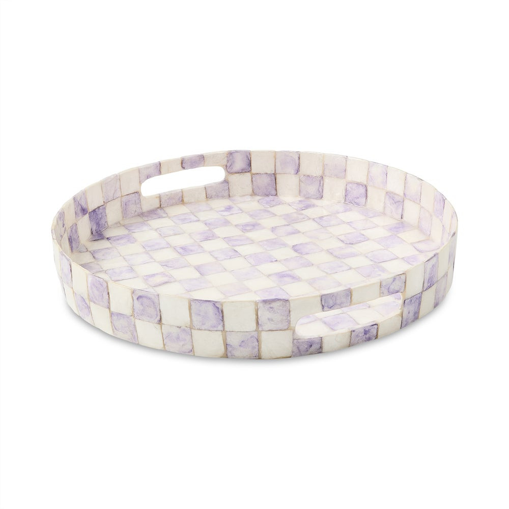 Violet Check Capiz Round Tray | MacKenzie-Childs