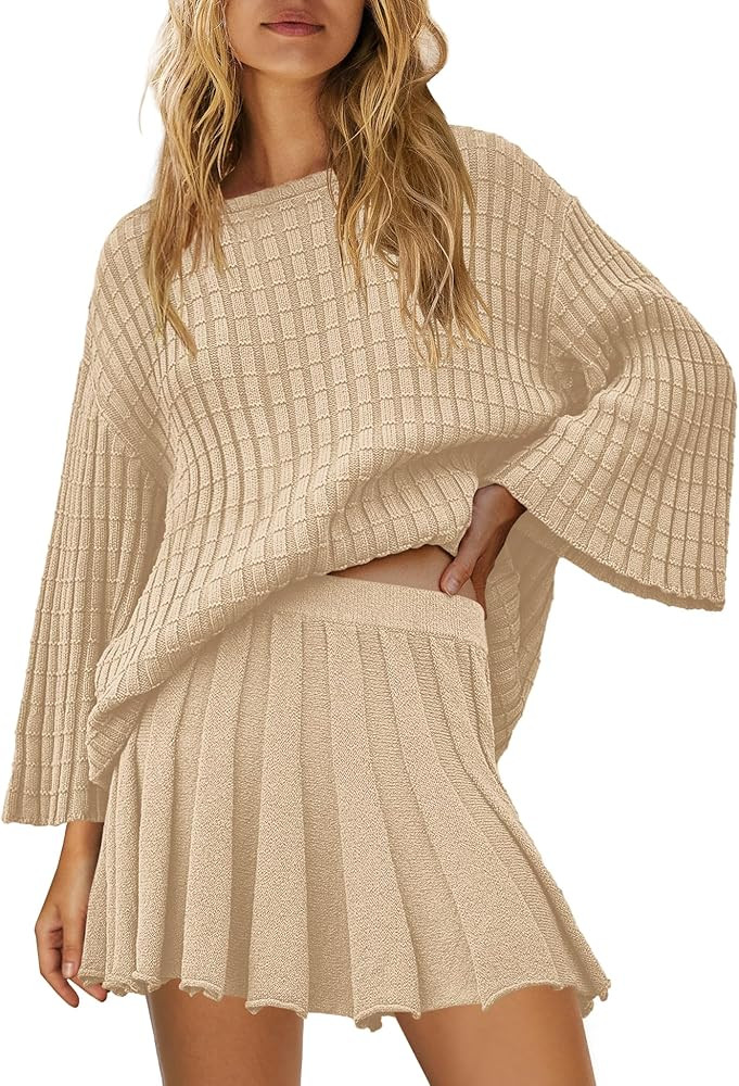 SENSERISE Womens Sweater Skirt Set 2 Piece Outfits Long Sleeve Pullover Top Ribbed Knit Lounge Dr... | Amazon (US)