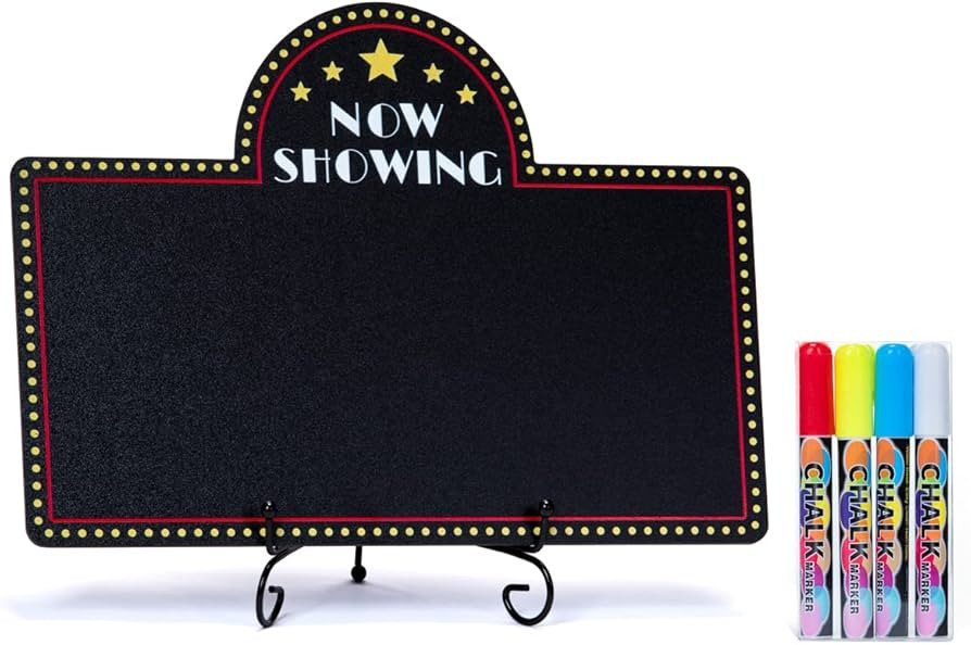 Movie Night Decorations Chalkboard Kit for Movie Theme Parties, 1 Chalkboard + 1 Metal Stand, Date Night, Girls Night, Birthday, Family Activities, Movie Lover Gifts (with Chalk Markers) | Amazon (US)