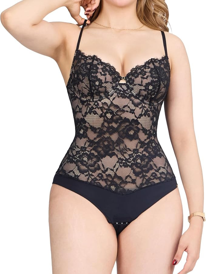 Sexy Lace Bodysuit for Women Tummy Control Shapewear Corset Tops | Going out top, V neck, Waist s... | Amazon (US)