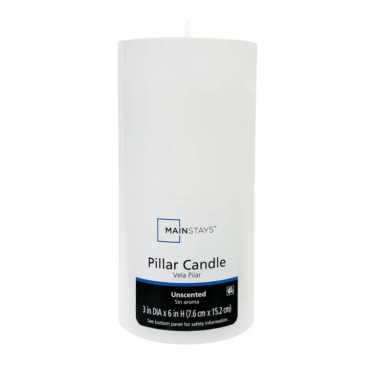 Mainstays Unscented Pillar Candle, 3 x 6 Inches, White | Walmart (US)