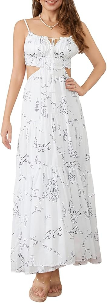 Women Y2k Bodycon Long Dress Spaghetti Strap Low Cut Dress Casual Backless Flowy Maxi Dress Sexy ... | Amazon (US)