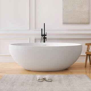 MEDUNJESS Karita 67 in. Stone Resin Solid Surface Matte Flatbottom Freestanding Bathtub in White ... | The Home Depot